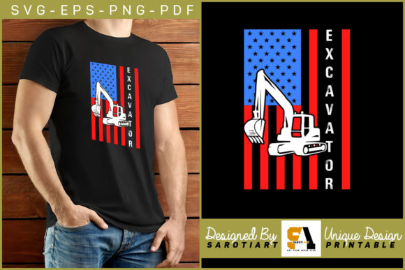 Excavator USA Flag Graphics for Crafts & Blogs