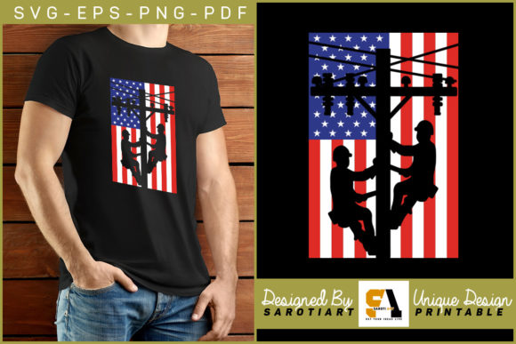 Lineman Silhouette USA Flag T-shirt: Graphics & Crafts