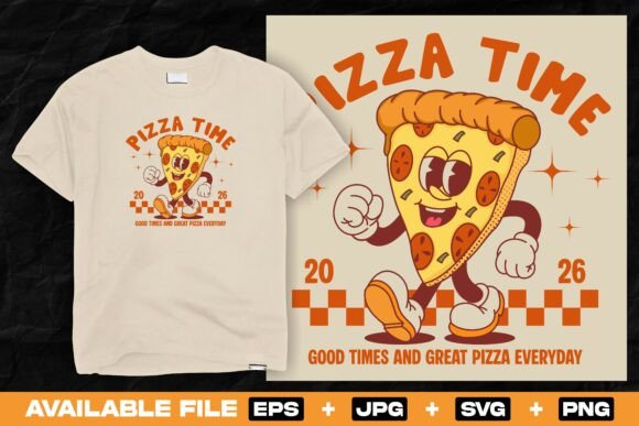 Retro Pizza Character Graphics for T-Shirt Designs