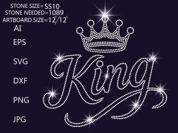 Rhinestone King Crown Typography Art for Graphics & T-Shirt Designs